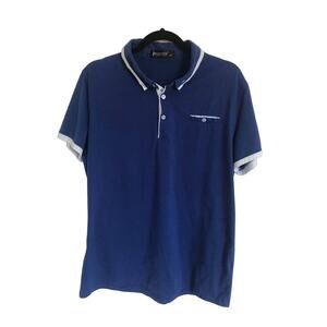 Modchok Men's Blue & White Tipped Polo Mod English Casual Top Men's Size Medium